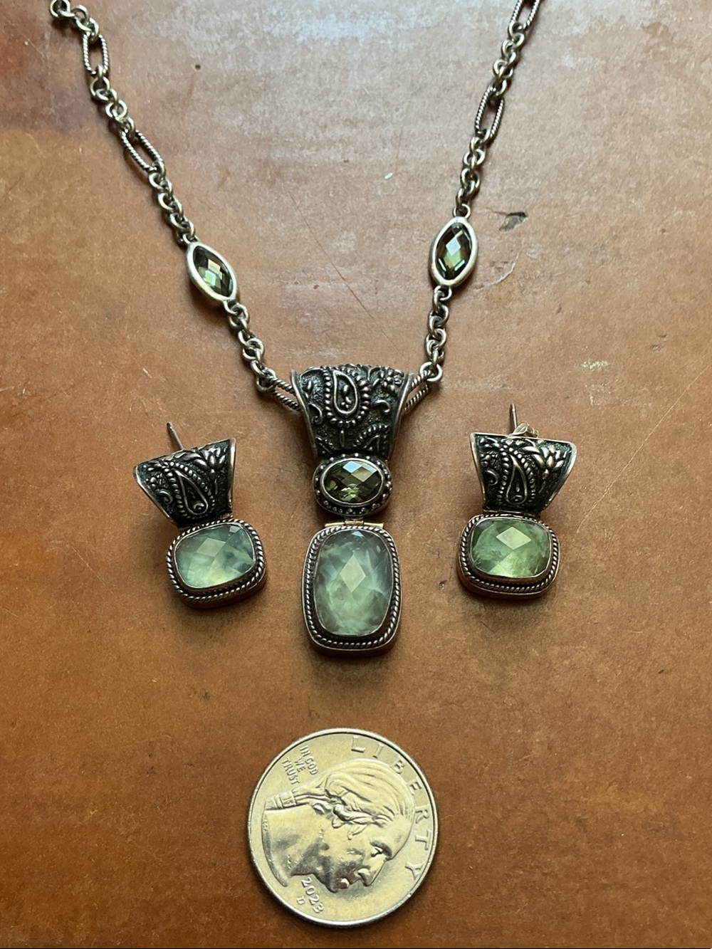 Lori Bonn Sterling Silver and Peridot Necklace and Earring Set - Picture 2 of 7